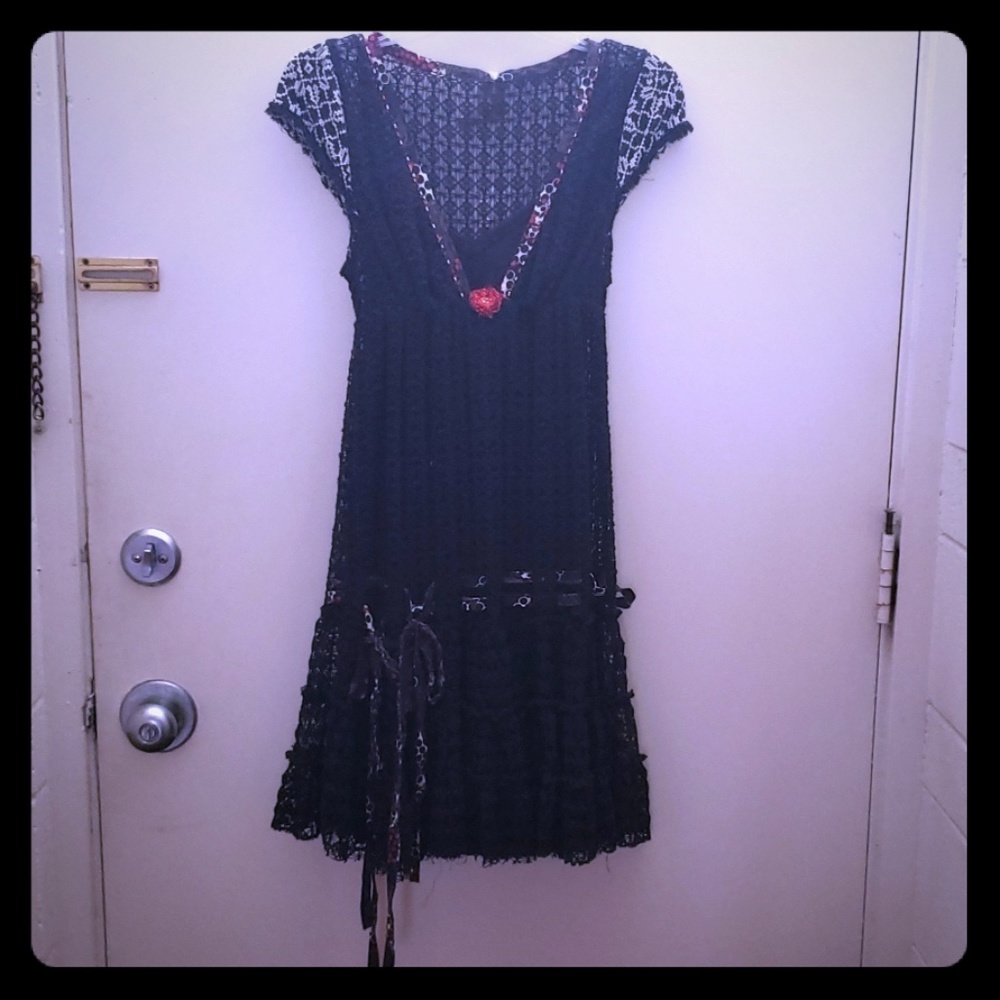 FREE PEOPLE CROCHET BLACK DRESS
